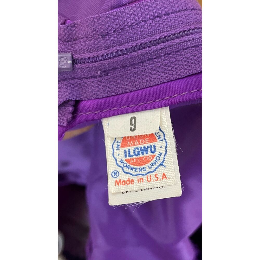 Vintage 80s Purple Lace Gown Dress Size 9 ILGWU UnionPuff Sleeve Pearl Detail - Picture 4 of 7